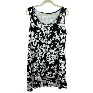 Lands' End Swim Dress Cover Up Women Large Black White‎ Floral Stretch Knit Knee